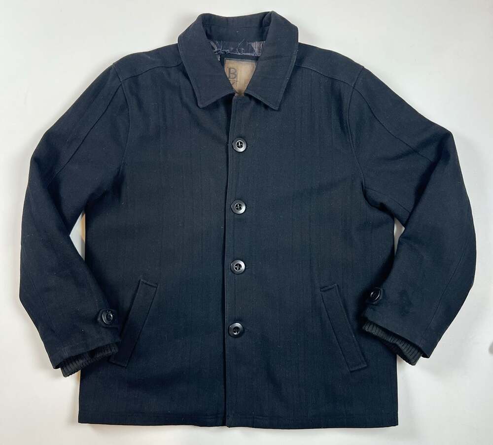 BKE Mens Wool Blend Pea Coat Black Size L Quilted Lining
